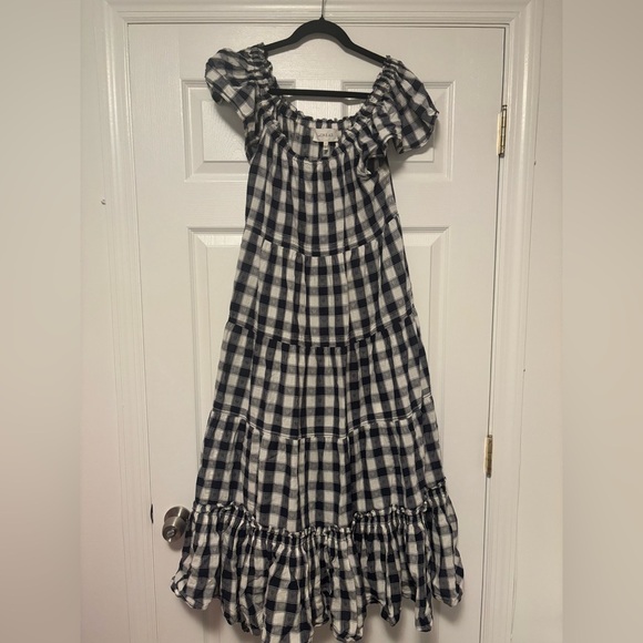 THE GREAT Nightingale Gingham Midi Dress in Navy Blue Heart Size 1 - Picture 13 of 14